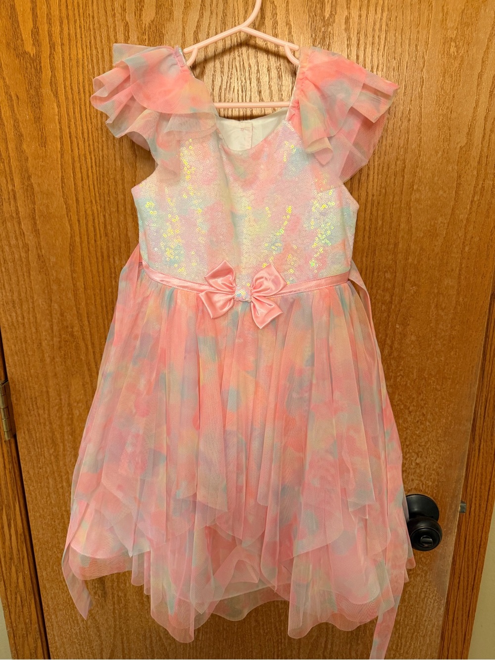 Jona Michelle Pastel Pink and Mint Layered Tulle Party Dress with Bow